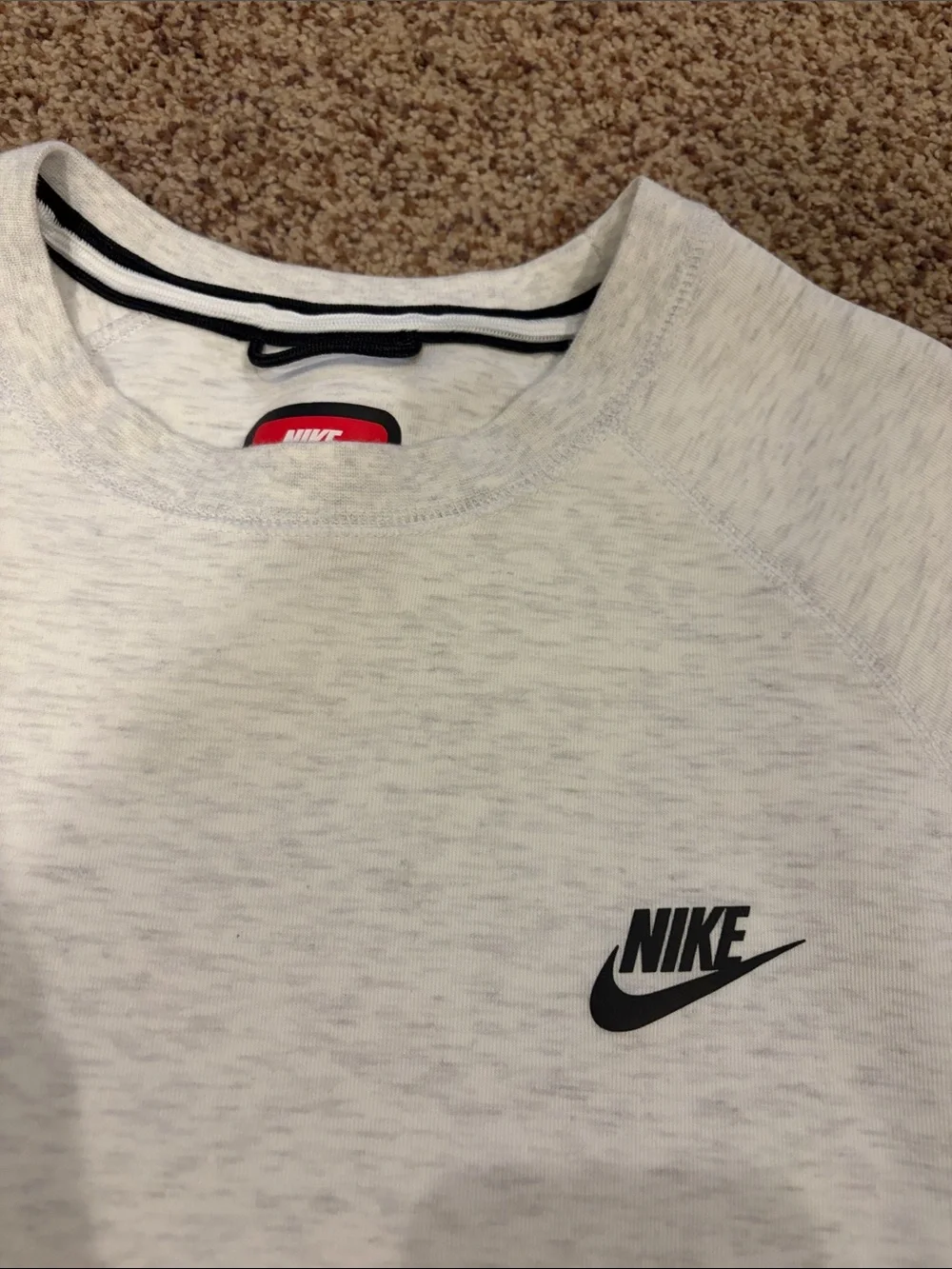 Nike Tech Men's Heather Light Gray Crewneck Sweatshirt with Black Logo
